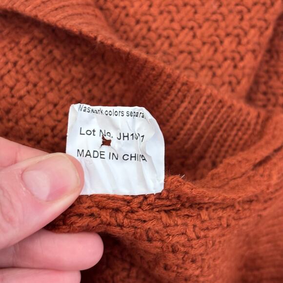 Sweater‎ Womens Medium Rust Burnt Waffle Poncho Cowl Slouchy Comfy Lounge Thin - Picture 9 of 9